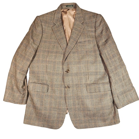 Lauren Ralph Lauren Blazer Mens‎ 48R Brown Glen Plaid Wool Sport Coat Two Button